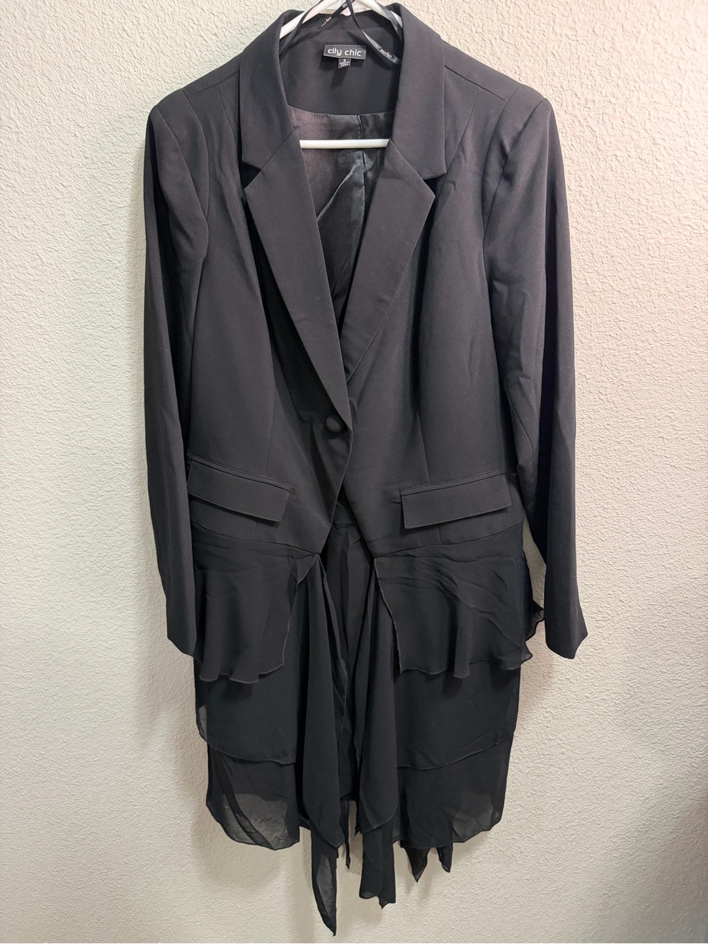City Chic Black Long Draped Blazer